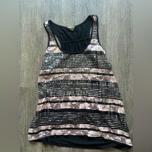 Vanity Black and Pink Striped Sequin Tank Top